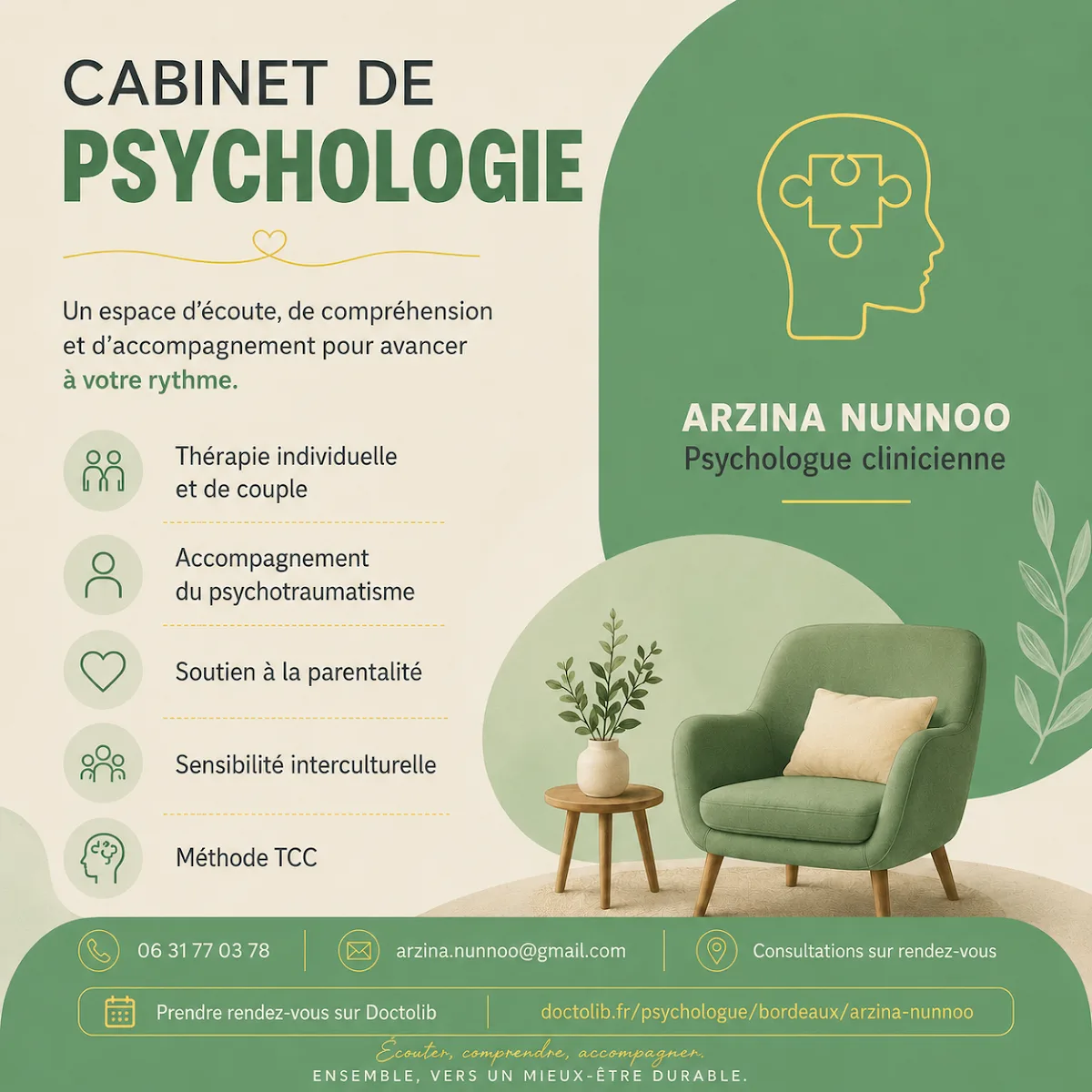 Cabinet de Mme Arzina Nunnoo, psychologue à Bordeaux · photo 5